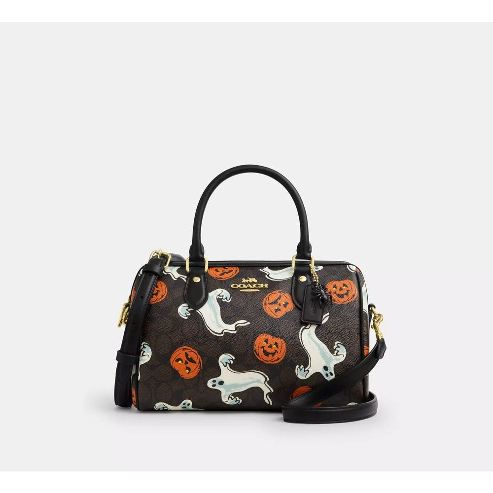 Coach Rowan Satchel Bag In Signature Canvas With Halloween Print NWT Walnut 2025 - Picture 2 of 16